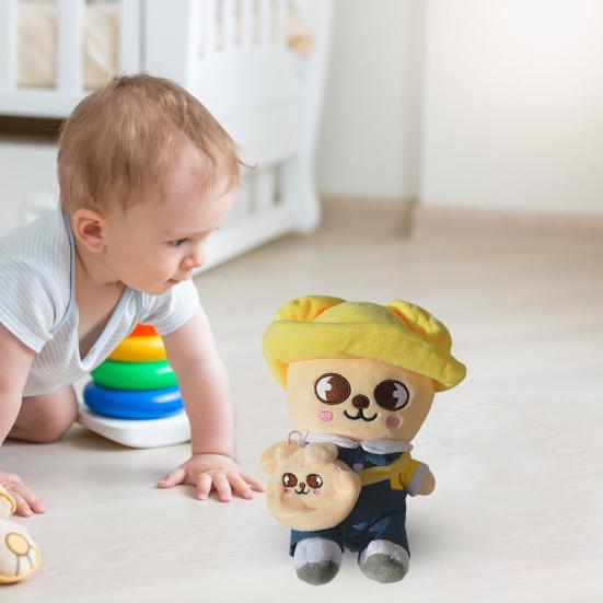 Cartoon Animal Plush Toy with Removable Clothes Backpack Pig Fox Chick Wolf Bear Cat Rabbit Dog Plushie Stuffed Animal Doll Band Fans Gift