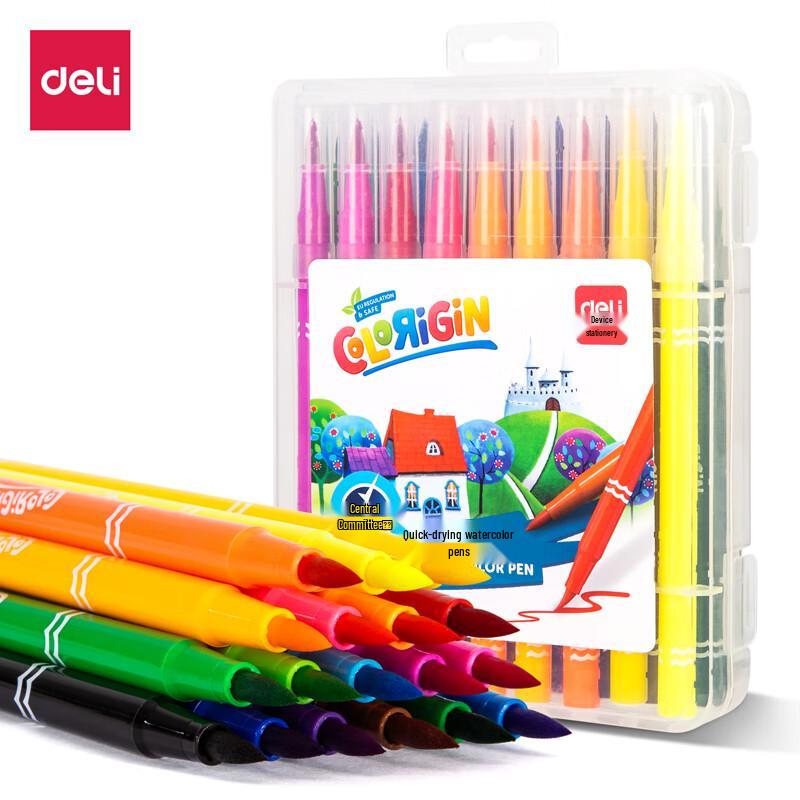 Deli 18-Color Soft-Tip Watercolor Brush Pen Set