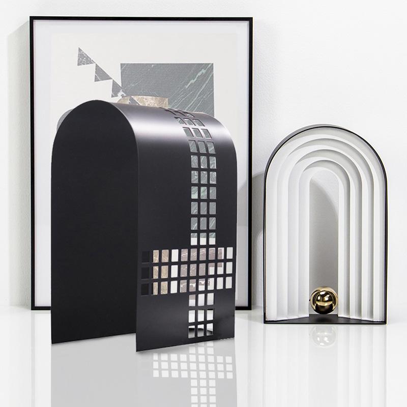 Modern Simple Geometric Metal Creative Arch Ornaments Living Room Study Model Room Grid Ornaments Soft Decorations