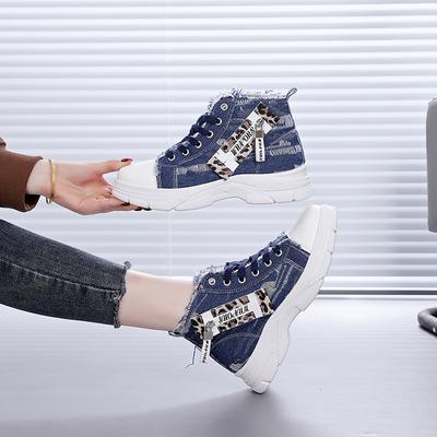 Весна и осень, новые высокие парусиновые туфли на толстой подошве, женские универсальные маленькие белые туфли, женские повседневные студенческие туфли для сноубординга Tide Z