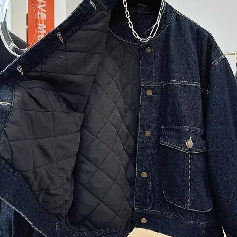 Coat for Women Fleece Thickened Plush Autumn Winter Oversize Casual Button Demin Jacket