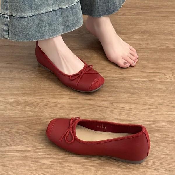 Версия из овчины~ кожаные французские маленькие балетки на скрытой платформе, женские ретро туфли-лодочки с бантом