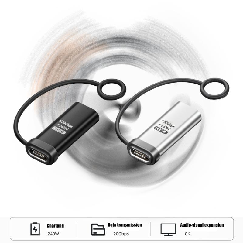 USB C Соединитель Мама-Мама, Реверсивный Металлический Тип C Разветвитель для Удлинения Кабеля на Столе, У Кровати и в Поездках