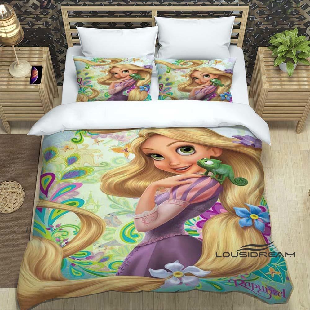 2026 Новый 3D-печатный Рапунцель милый мультфильм (Рапунцель) комплект постельного белья с пододеяльником и наволочками, подходит для спальни мальчиков и девочек