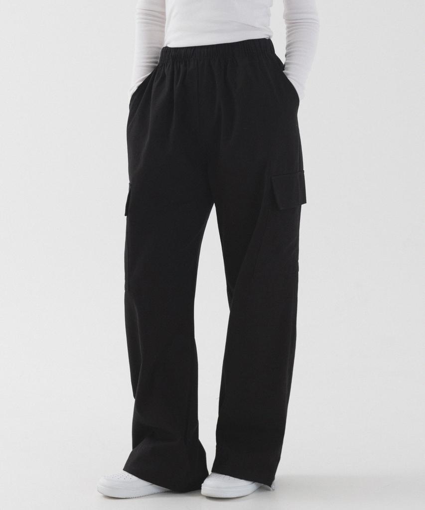 PIANER String Wide Cotton Cargo Pants (Black)