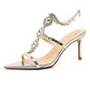 Мода 2025 Новые Серебряные Цепочки Туфли-стилеты Стразы Сандалии Женские Летние Платье Сандалии для Женщин
