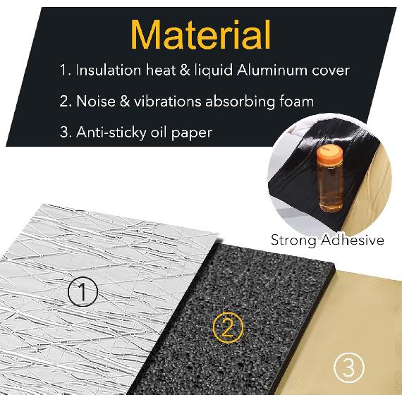 Car Sound Deadening Material Mat - 197 Mil 8.7 Sqft Auto Audio Deadener Foam, Sound Dampening And Heat Ulation For Truck, Vehicle