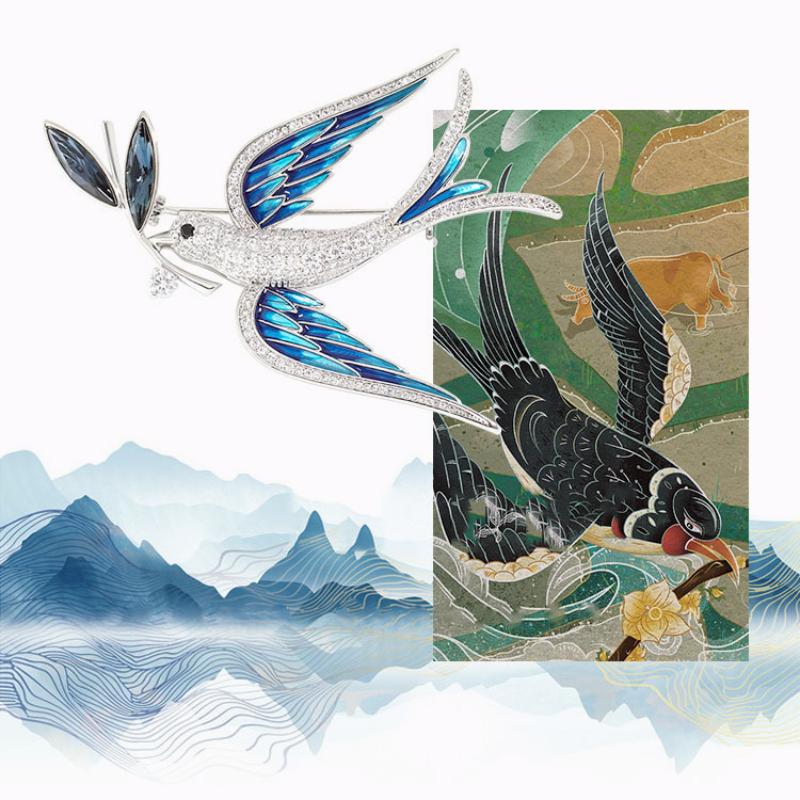 Blue Swallow Brooch Female Exquisite Pin Wild Suit Accessories