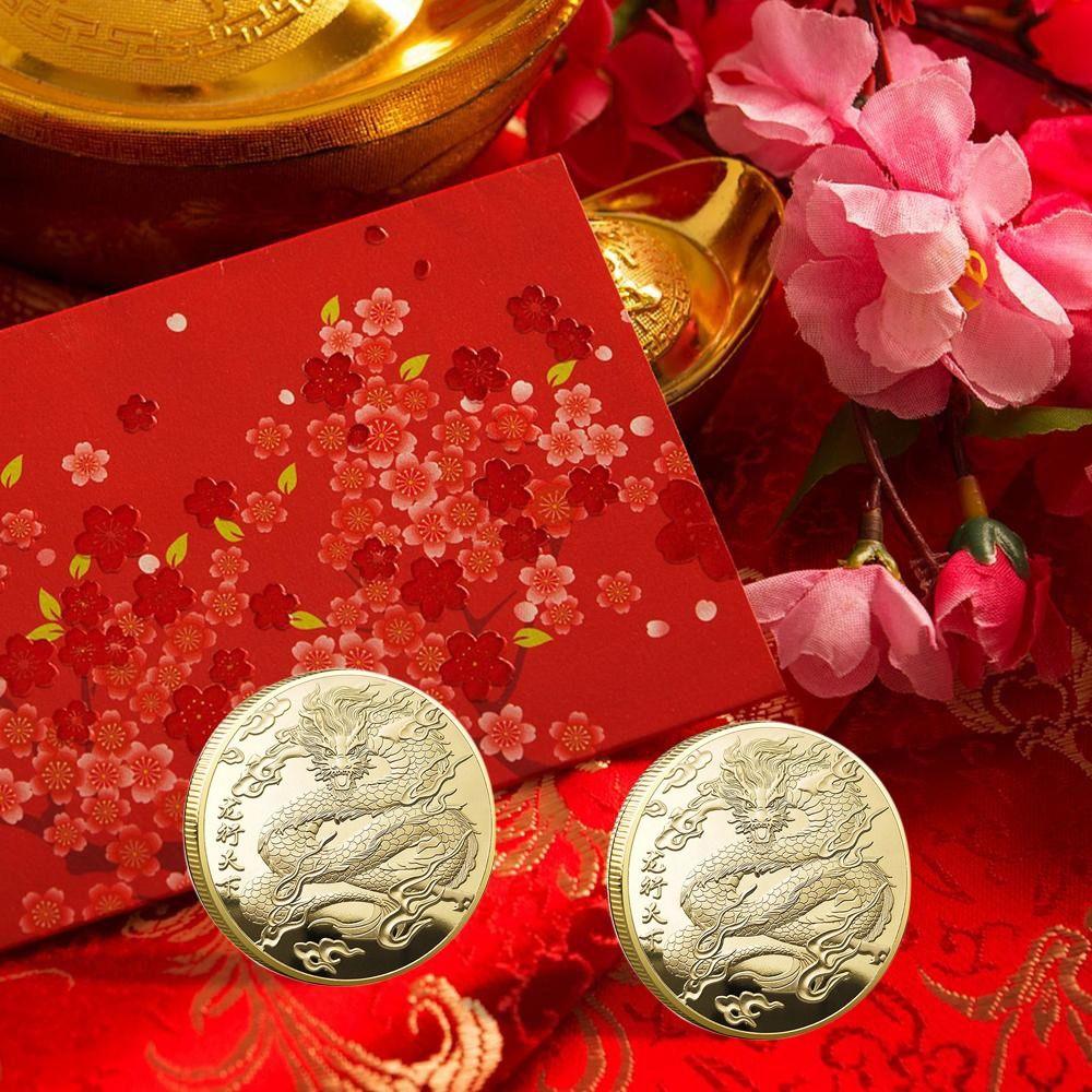 Золотые тисненые монеты с драконом, посеребренные коллекционные монеты, монета с драконом китайского зодиака, Новый год