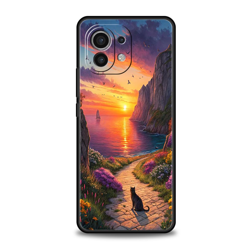 Чехол для телефона Cover для Xiaomi Mi 17 Pro Max 15 14 13 12 11 Ultra 15T 14T 13T 12T 11T Pro Lite Мягкий ТПУ Корпус Забавный Закат Кошка Сумки