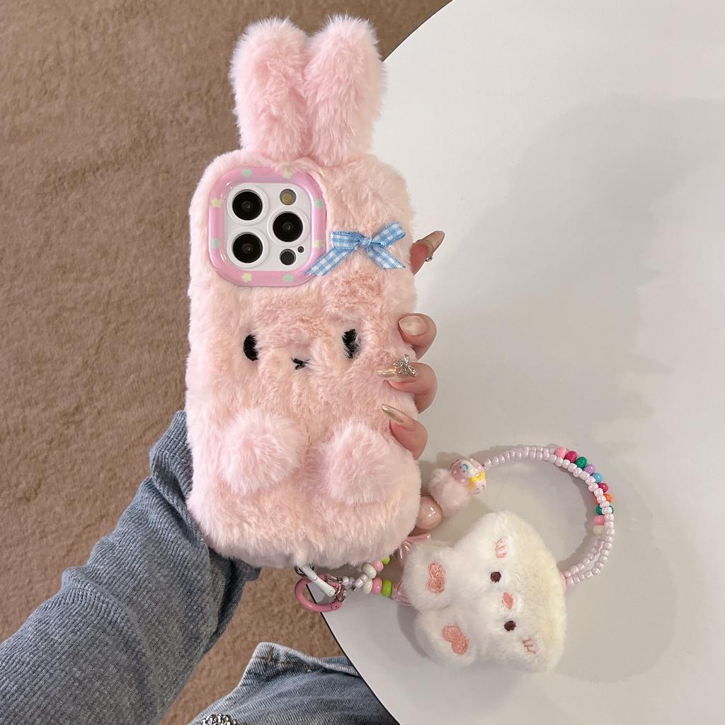 New Cute 3D Rabbit Plush Phone Case Fall Winter Warm Phone Case for iPhone 16 Pro Max