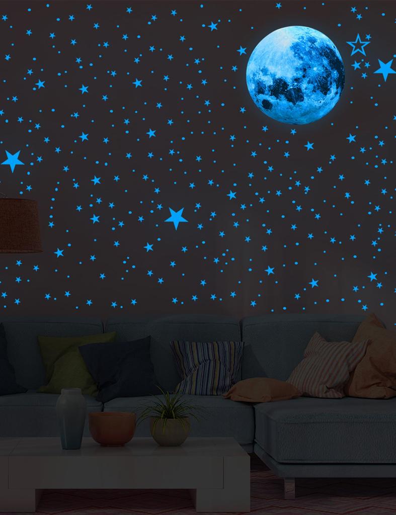 Happykau Светящиеся наклейки Штука Светящиеся Звезды Луна Падающие звезды Светящиеся наклейки Светящиеся наклейки на стену Наклейки-звезды Светящиеся наклейки Сверкающие