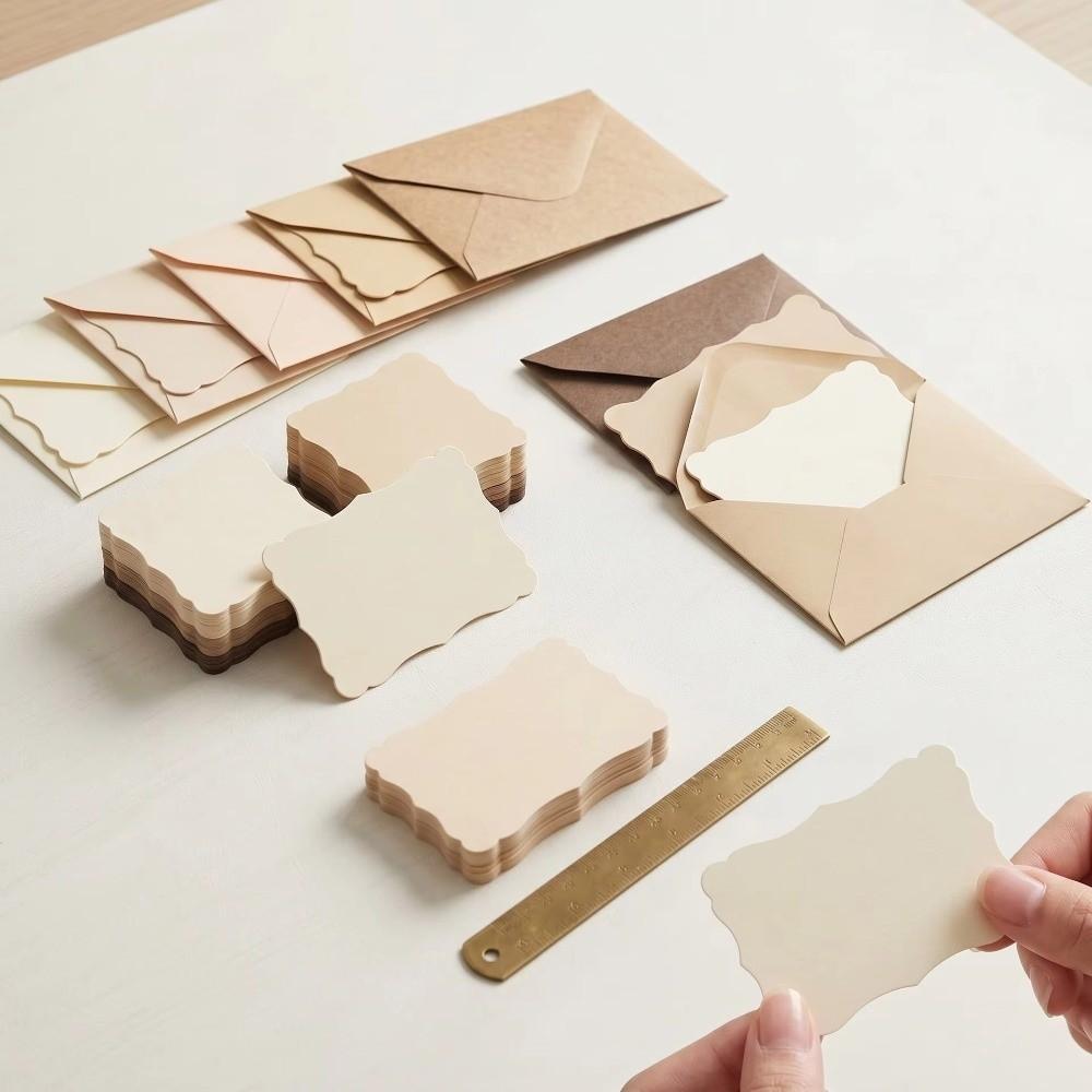 50Pcs With Envelope Greeting Card Wave Edge Invitation Cards Envelope Mini Gift Card  Party Use