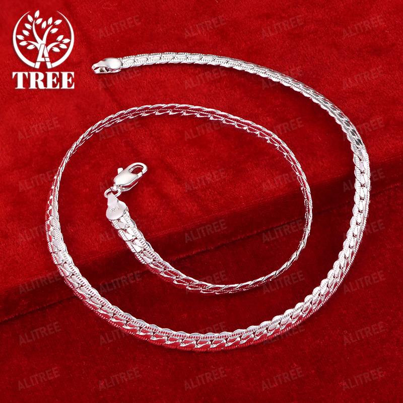 925 Sterling Silver Twisted Rope Bead Chain Flat Side Chain 40-60cm Necklace Women's Party Christmas Fashion Jewelry Accessories