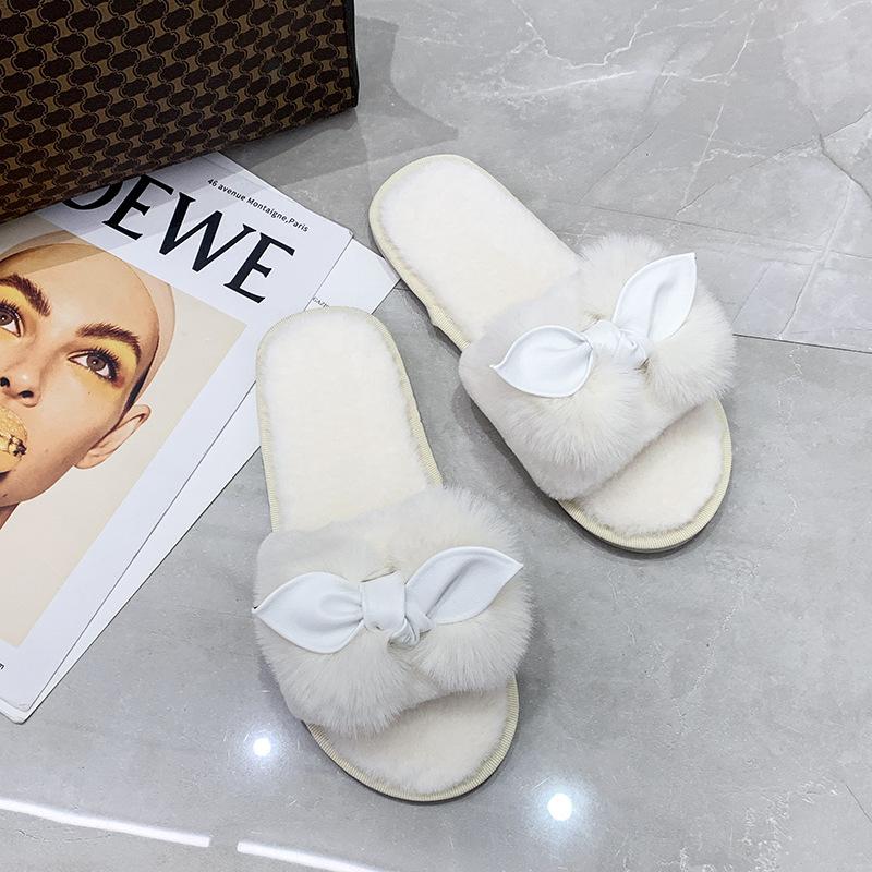 Women House Slippers Faux Fur Fashion Warm Shoes Woman Slip On Flats Female Slides Black Pink Cozy Home Furry Slippers
