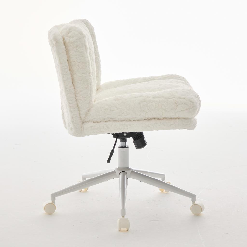 W26.4 inch Wider Seat Office Chair,Artificial rabbit hair Home Chair with Metal Base,Adjustable Desk Swivel Chair,Vanity Chair(Cream) ,DE1875CM