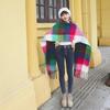 Female Korean Style Thickened Scarf Versatile Four Color Rainbow Winter Plaid Shawl