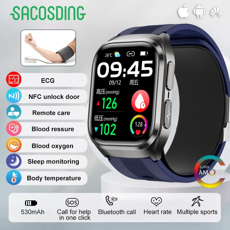 SACOSDING Airbag Smart Watch 2025 Новые часы для здоровья ЭКГ воздушный насос артериальное давление температура тела кислород в крови BT Call Smartwatch