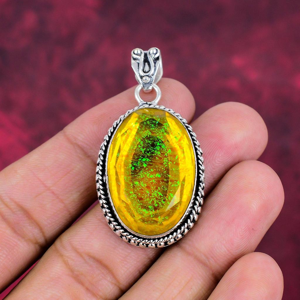 Оранжевый тройной опал, подвеска из драгоценного камня ручной работы, подвеска из стерлингового серебра 925 пробы, антикварные ювелирные изделия, для подарка на помолвку