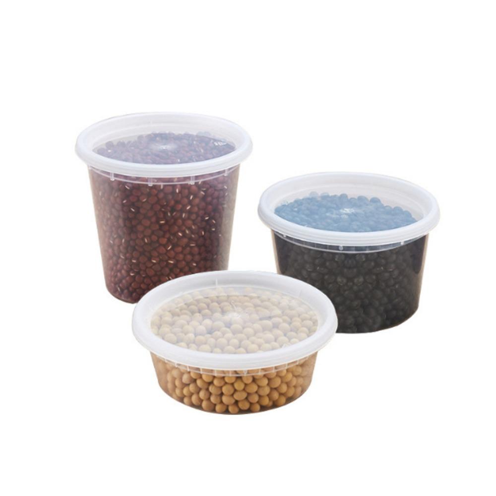 50Pcs Round Food Storage Container Airtight Lid Dessert Cup Disposable Soup Cup  Commercial