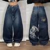 American Y2K New Pattern Embroidery Loose Jeans Women Street Casual Joker Mopping Oversized Wide-leg Pants Couple Jeans