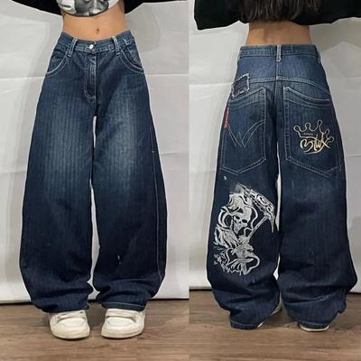 Американские джинсы Y2K New Pattern с вышивкой, свободные, женские, уличные, повседневные, джокер, моющие, большие, широкие брюки, джинсы для пар