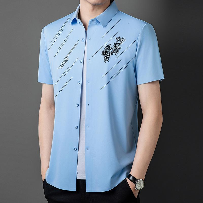 Летняя рубашка с коротким рукавом, бесшовная мужская футболка, быстросохнущая рубашка, поло с коротким рукавом, деловая мужская одежда