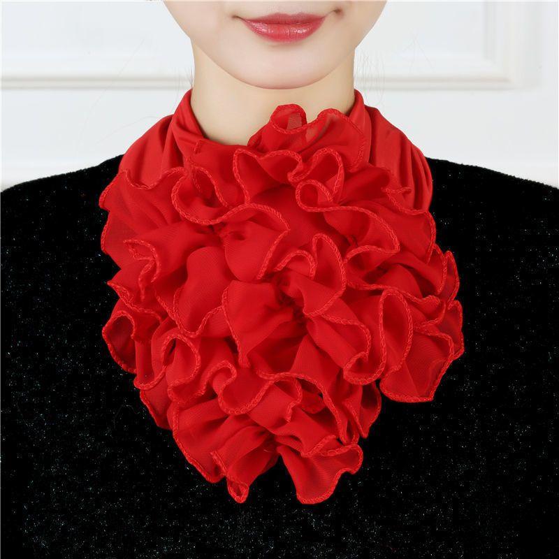 Цветной цветочный принт, шифоновый шейный платок, дышащие оборки, поддельный воротник, стильный съемный декоративный шарф