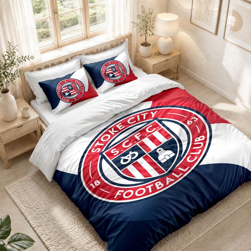 Bedding Set 1 Duvet Cover 2 Pillowcases Stoke City Football Print Bedroom Home Decoration