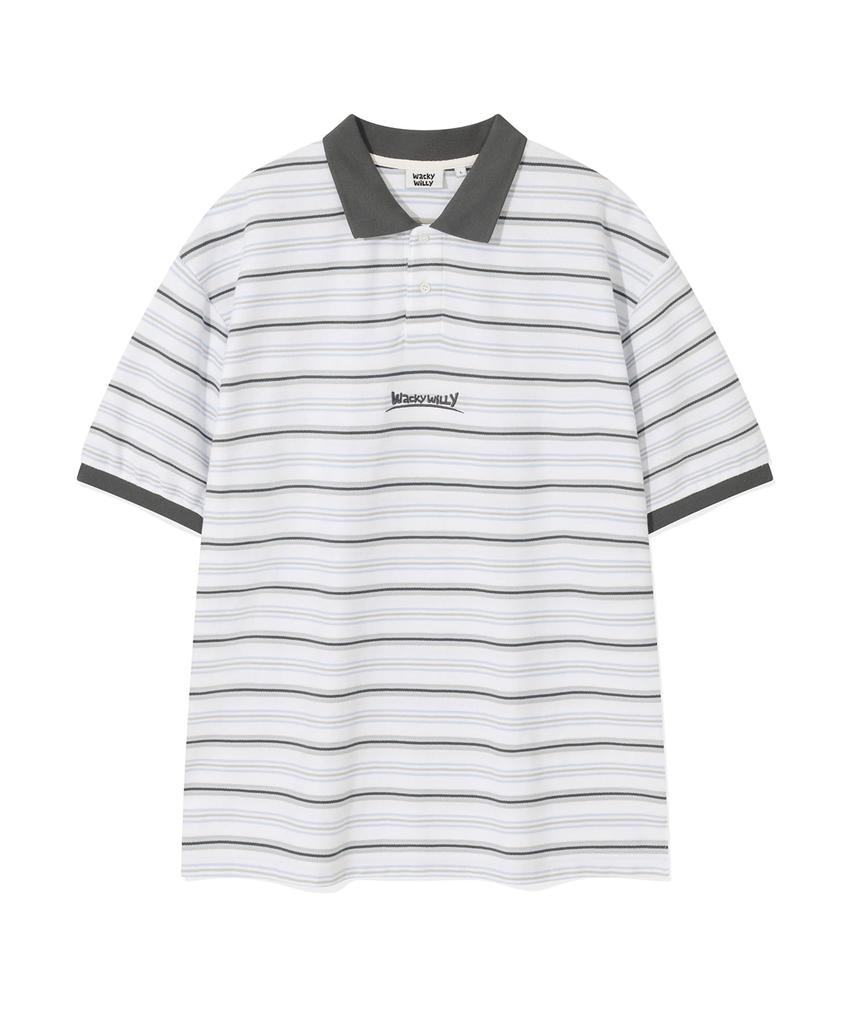 WACKY WILLY Striped Collared T-Shirt White