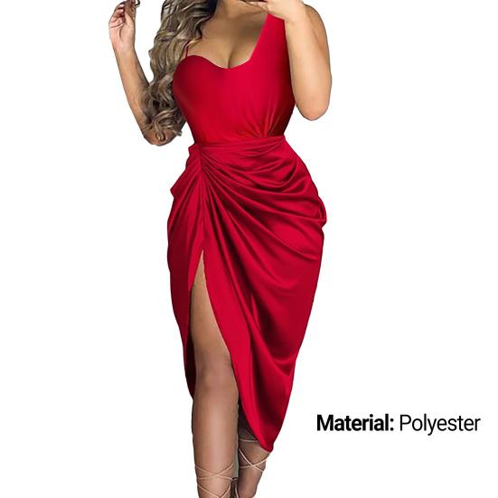 Женские нижние юбки размера плюс, драпированное облегающее платье на тонких бретельках с высоким вырезом на одно плечо, с разрезом по бокам, атласное платье миди, женская одежда
