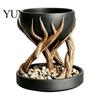 Tree Root Flower Pot 3D Printed Planter, Bionic Wood Textured with Indoor Plant Container Drainage Hole, Succulent Desk Organizer for Pens Makeup