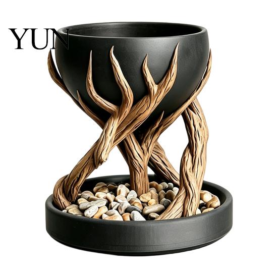 Tree Root Flower Pot 3D Printed Planter, Bionic Wood Textured with Indoor Plant Container Drainage Hole, Succulent Desk Organizer for Pens Makeup