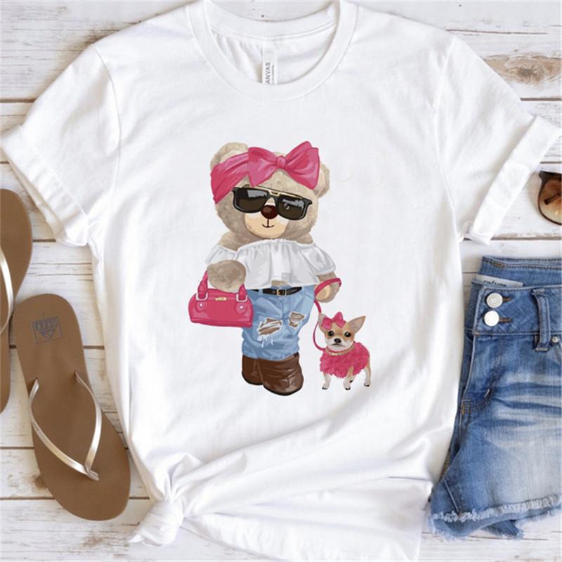 Cool Bear Cartoon Pattern T-shirt Women Tops Summer Vigorous Lovely Harajuku Female Fashion Tees Ladies Shirt