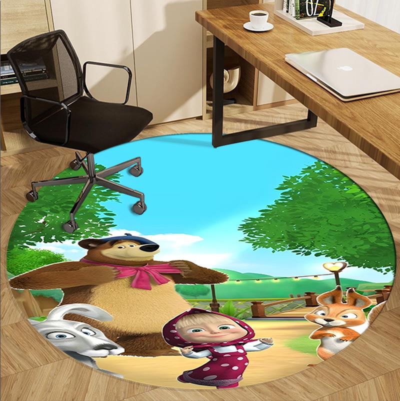 Masha and The Bear Pattern Round Rug, Indoor/Outdoor Mat, for Picnic, Gameroom, Bedroom, Office, Living Room, Home Decor Carpet, Birthday Gift