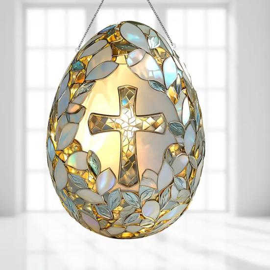 Yousheng Easter Egg Suncatcher 2D Acrylic Egg Shape Sun Catcher Window Hanging Decoration with Chain for Porch Garden Religious Home Decor