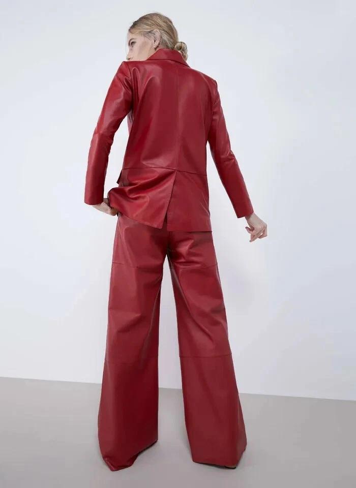 Red Blazer Women's Leather New Genuine Soft Lambskin Leather Handmade Formal