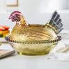 Стеклянная конфетница «Курица на гнезде» с крышкой, большая чаша на ножке для закусок, для конфет, печенья, орехов, десертов, винтажная рустикальная банка для конфет для дома, кухни, офиса