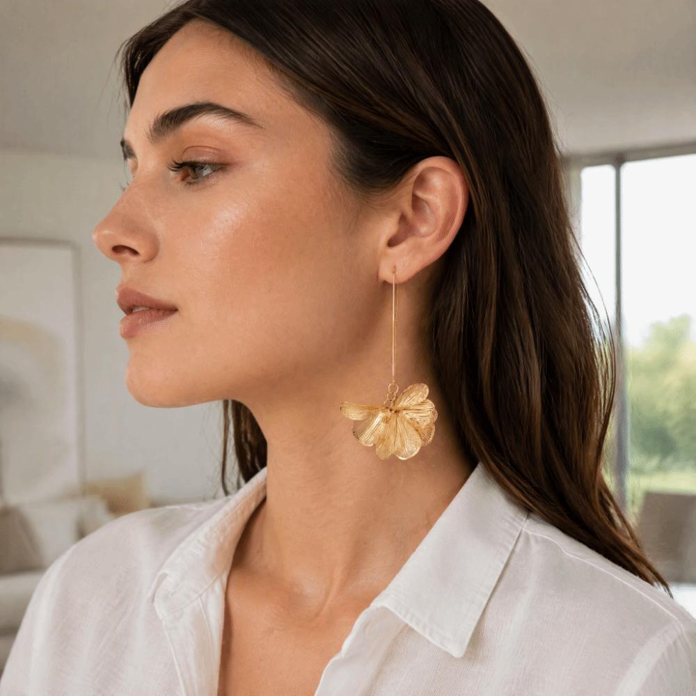 Vintage Chic Long Design Earrings Layered Petal Design Flower Pendant Earrings Jewelry Accessories
