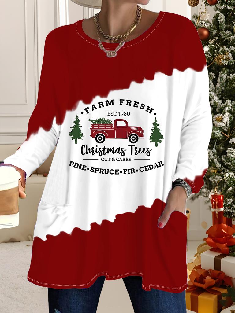 2025 Autumn Winter New Plus Size Women's Tops, Christmas 3D Print Fashion Crew Neck Long Sleeve T-Shirts