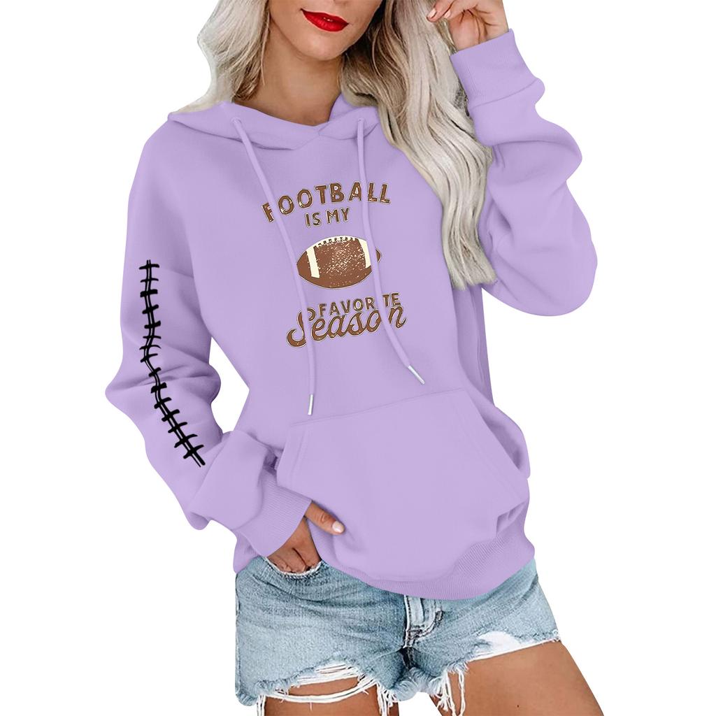 Женский модный, повседневный, удобный свитер с круглым вырезом, капюшоном, длинными рукавами и принтом в стиле регби