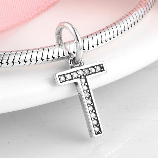 Новые 925 пробы стерлингового серебра алфавит буквы бусины от A до Z прозрачный фианит подвески кулон подходят оригинальные дизайнерские браслеты для женщин ювелирные изделия