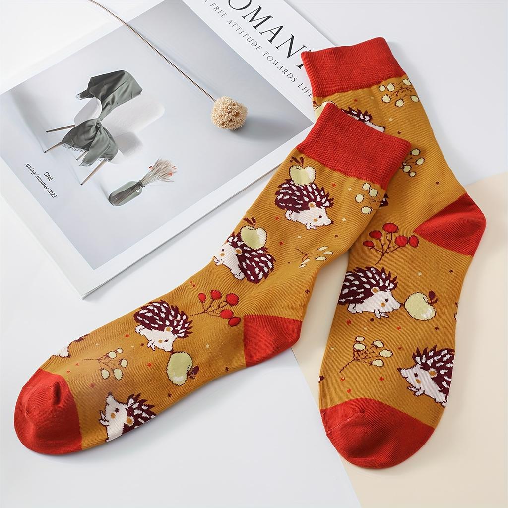 1 пара женских носков с мультяшным рисунком зебры, пчелы, ежа, коровы, забавные носки с принтом животных, модные, повседневные, цветные, хлопковые носки до щиколотки