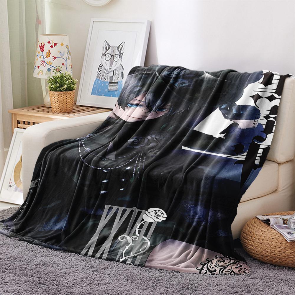 1 шт. Фланелевое одеяло с принтом «Черный дворецкий», Высококачественное, Для всех сезонов, Декор для дома, Тепло и уют, Идеально подходит для рождественских подарков