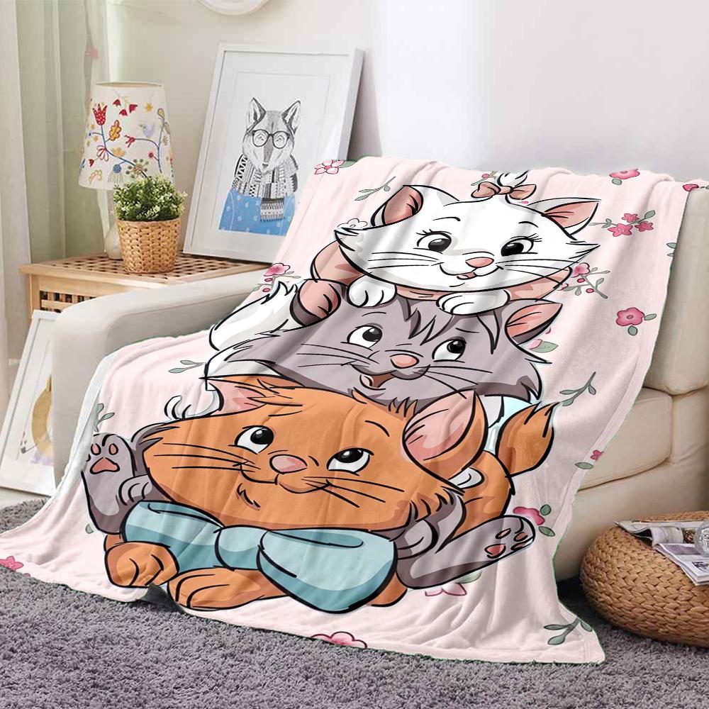 1Pc Artsy Kittens Floral Background Blanket Soft And Comfortable Casual Warm Camping Travel Christmas Halloween Xmas Gift M924329