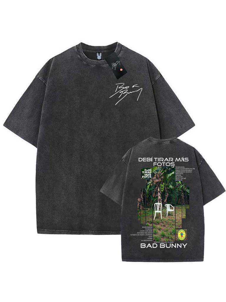 Bad Bunny Метка DTMF Свободная футболка Стирка Деби Тирар Мас Фотографии Винтаж Хлопок Хип-хоп Уличная одежда BB