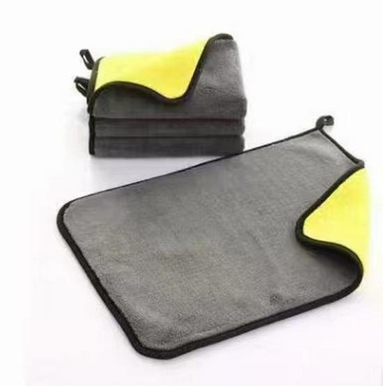 Double-Sided Thickened Coral Fleece Car Wash Towel, Gray Yellow, High Absorbency for Car and Home Use