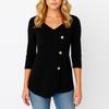 Women's Solid Color Button V-neck Long Sleeved Pullover Top