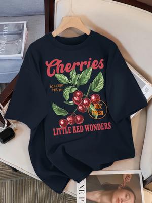Вишни Свежие Маленькие Красные Чудеса Дизайн Женская Футболка Повседневные Футболки Хип-Хоп Женская Спортивная Одежда Летний Мягкий Топ