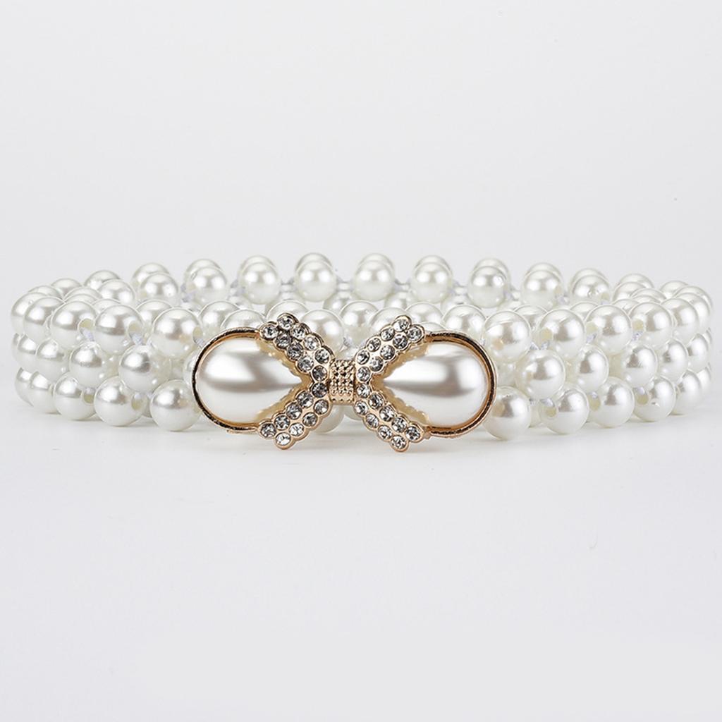 Elegant Adjustable Waist Accessory Elegant Pearls Waist Belt with Rhinestones Accent Stylish Waistband Adornment